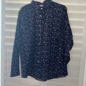 Murano blue floral print button dress shirt XXL slim fit
